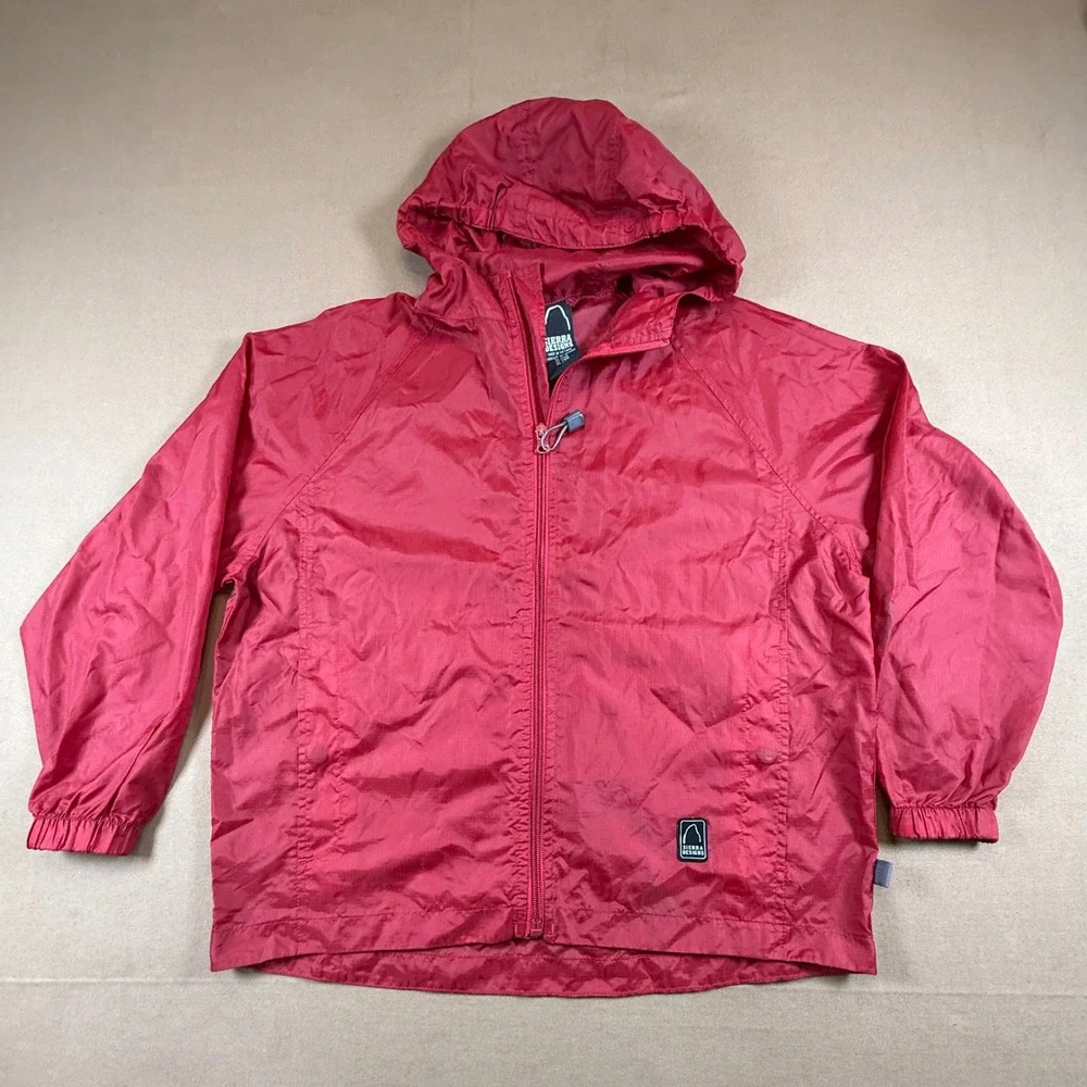 VTG Sierra Designs‎ Kids Red Hooded Lightweight Rain Windbreaker Jacket XL